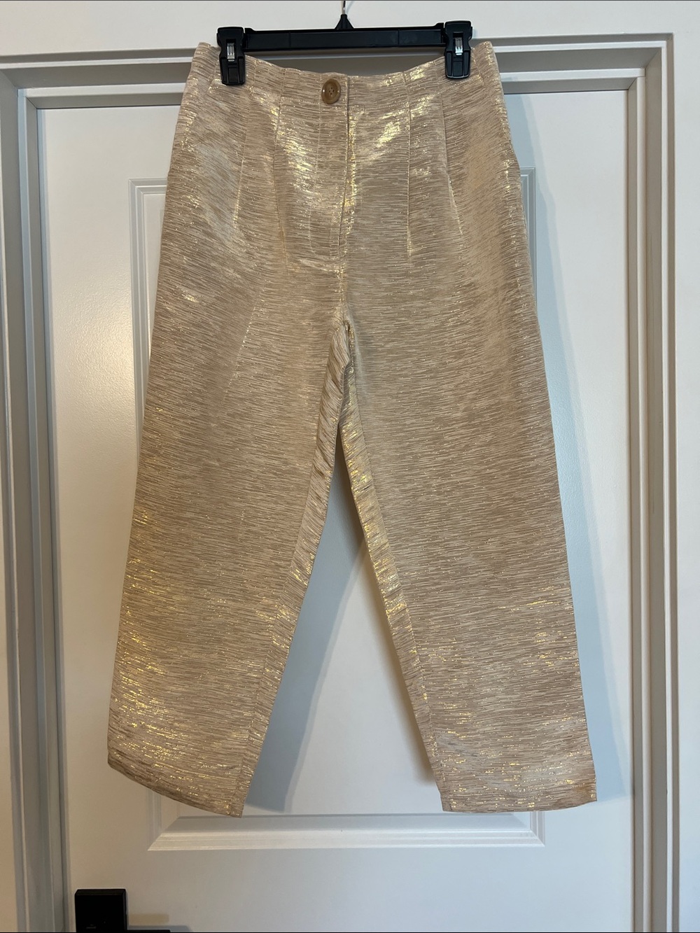 Corey Lynn Calter Metallic Gold Cropped Trousers